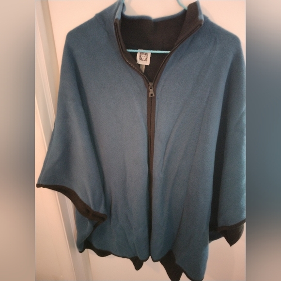 Anne Klein Blue Cape with Black Trim - Picture 2 of 5
